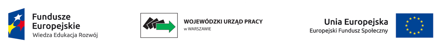 Logotypy: Fundusze Europejskie, Wojewódzki Urząd Pracy w Warszawie, Unia Europejska - Fundusz Społeczny